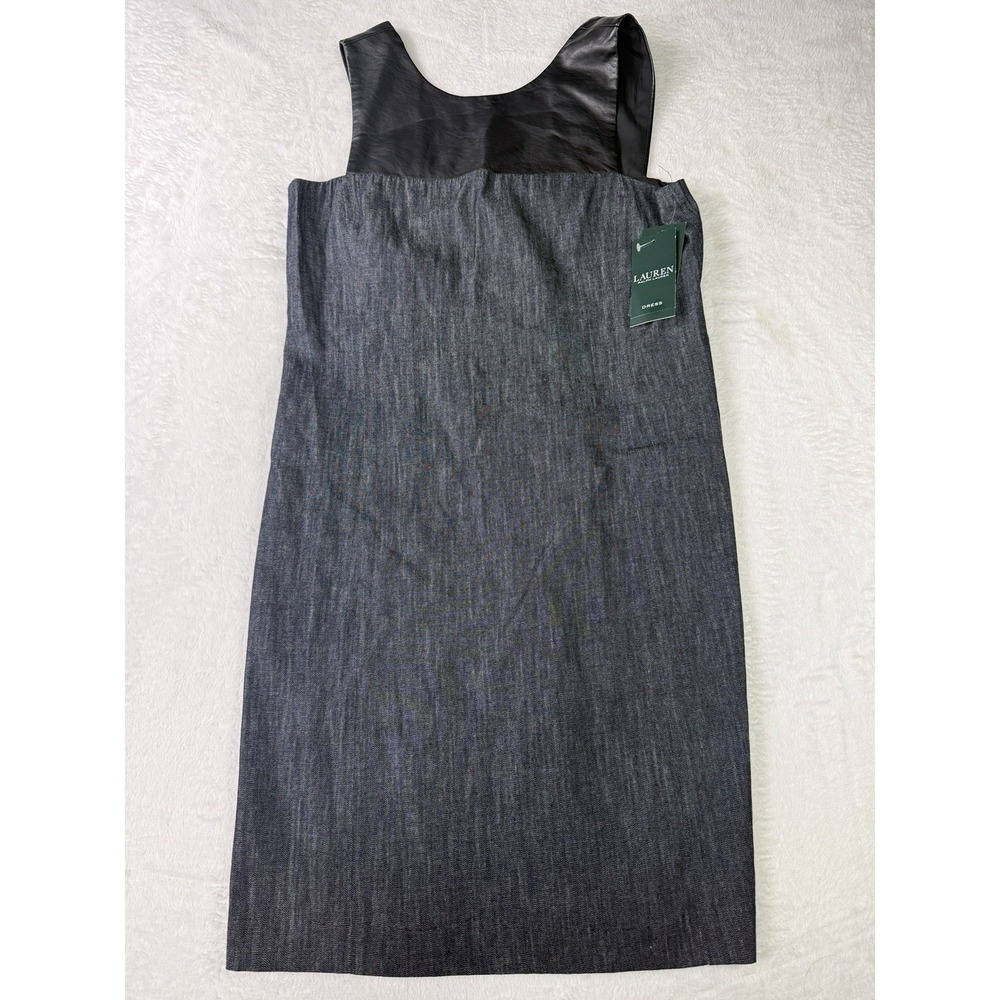 Ralph Lauren Dress Size 8 Denim Faux Leather Shift Back Zip Mini Length‎ NWT